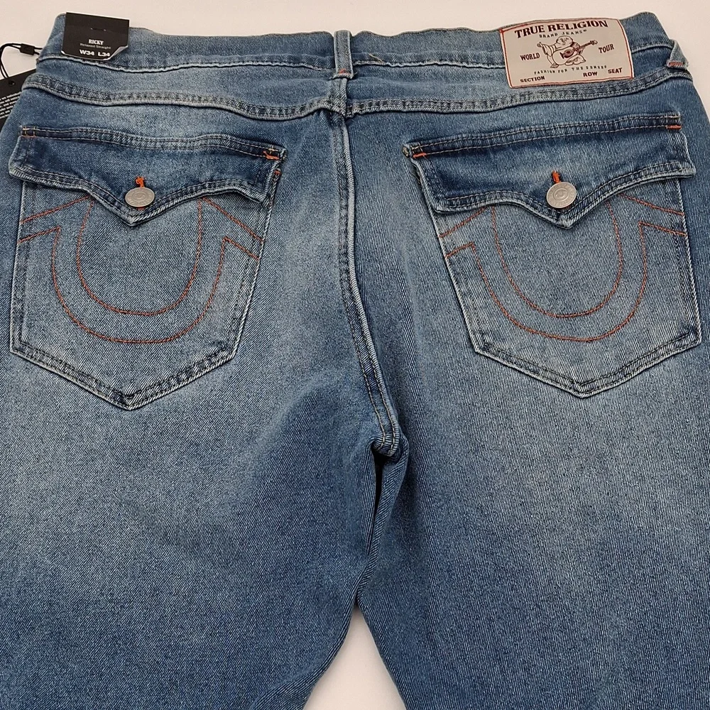True Religion Ricky Straight Leg Jean Flap Pockets Baseline Blue 34x34